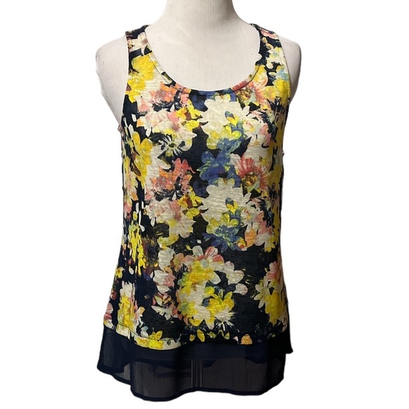 Princess Vera Wang blue and yellow floral tunic length tank top w sheer bottom - Picture 1 of 11